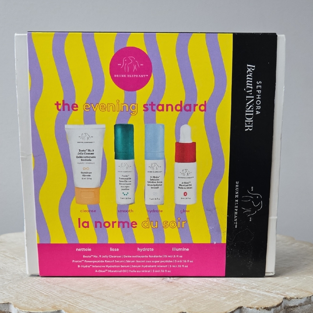 Drunk Elephant The Evening Standard Skincare Set - Yellow, Purple, Pink